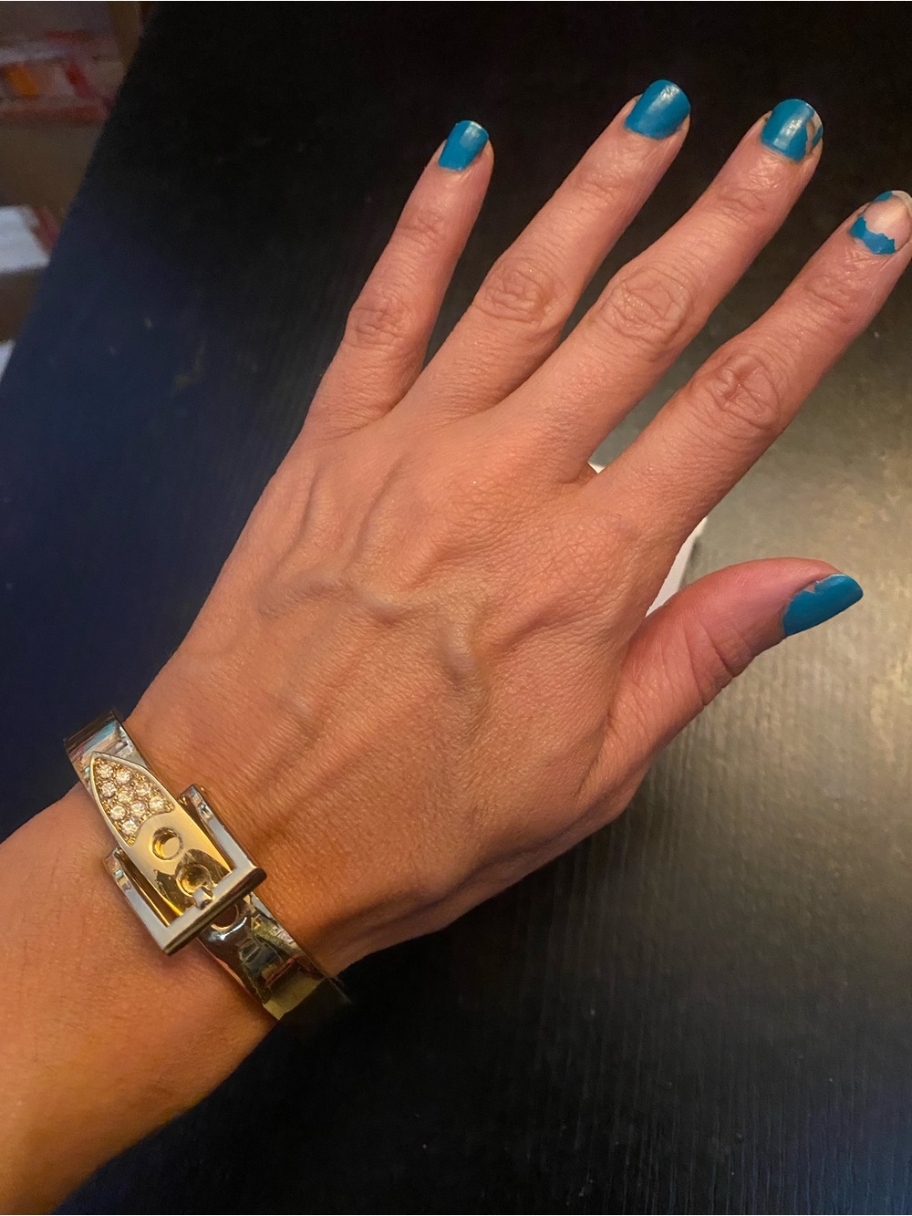 Gold Tone Crystal Accent Buckle Bracelet - Blue Nails Styling
